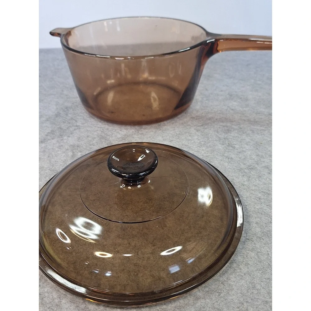 Visions by Corning Amber Glass 2.5L Saucepan with Lid Vintage V-2.5-B USA Made